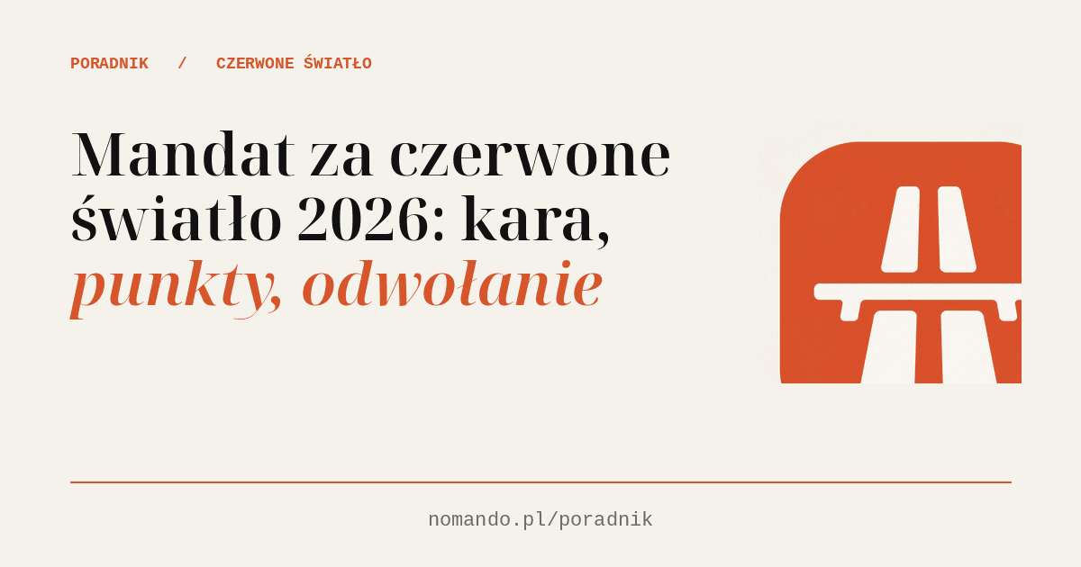 Mandat za czerwone światło 2026: kara, punkty, odwołanie